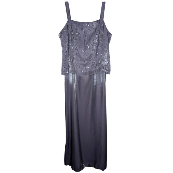 Alex Evenings Satin Floral Evening Gown 14P Sequins Mother of Bride Elegant Maxi - Picture 1 of 4
